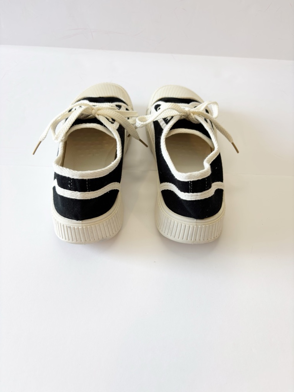 Chunky Platform Sneakers Womens 39 Black White Canvas Lace Up Streetwear Shoes - Picture 6 of 14